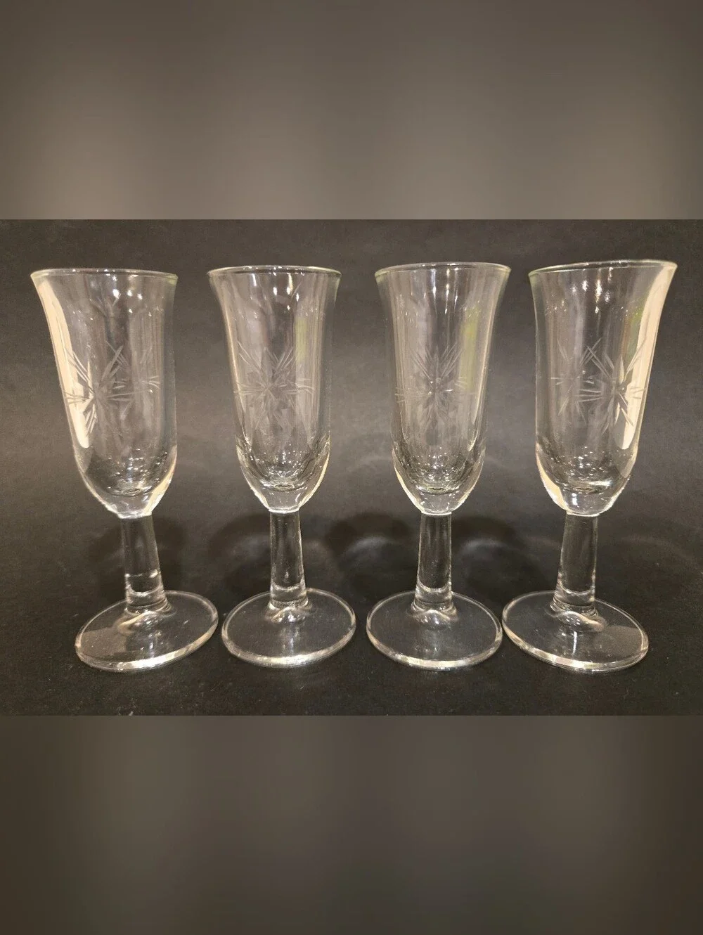 Clear Etched Crystal Liqueur Glasses - Set of 4